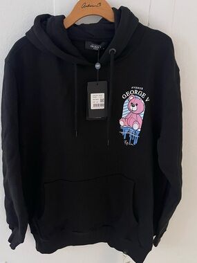 Avenue George V Paris Black Hoodie sweatshirt GV-2627 Teddy 2XL NWT